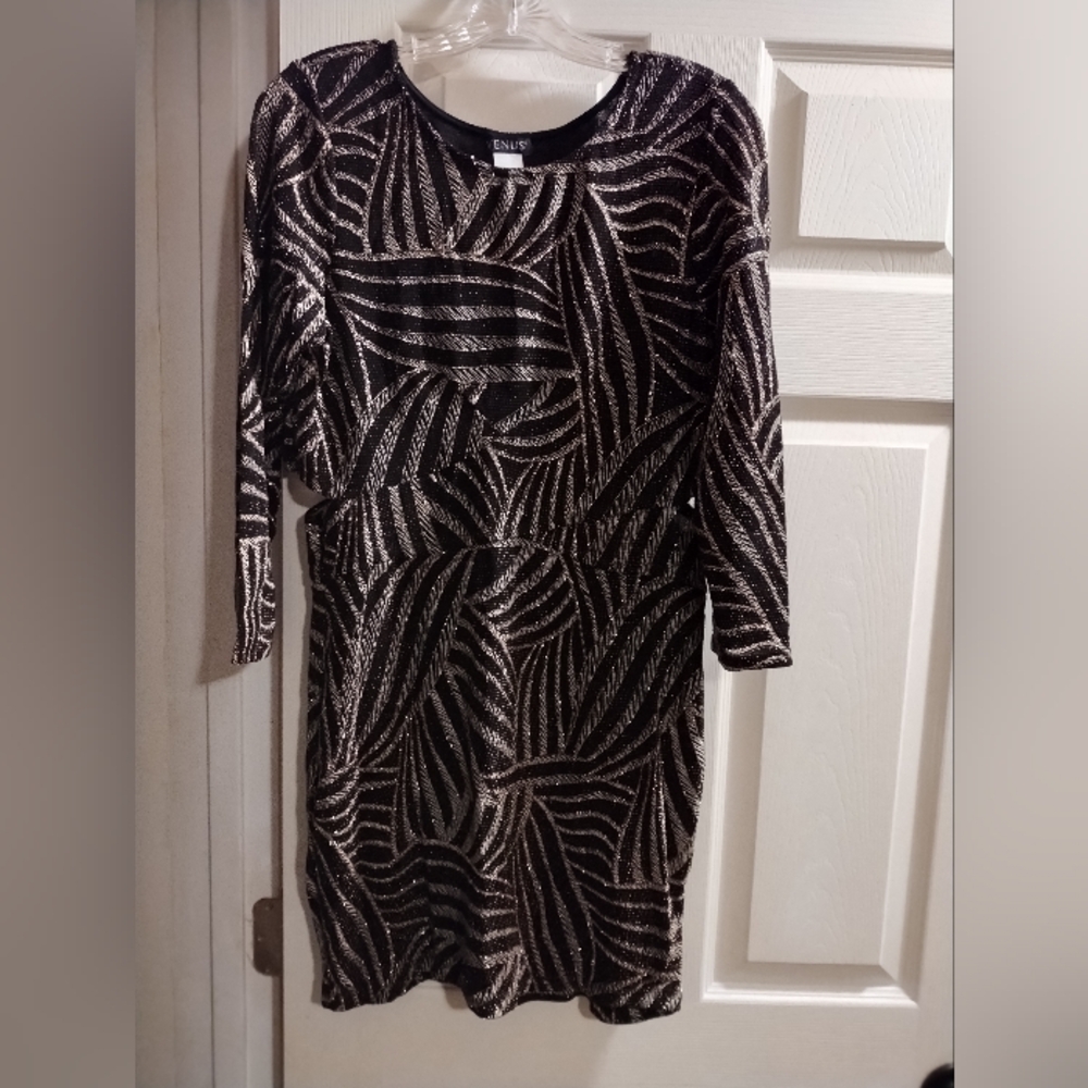 NWOT Venus Black & Gold Glitter Dress